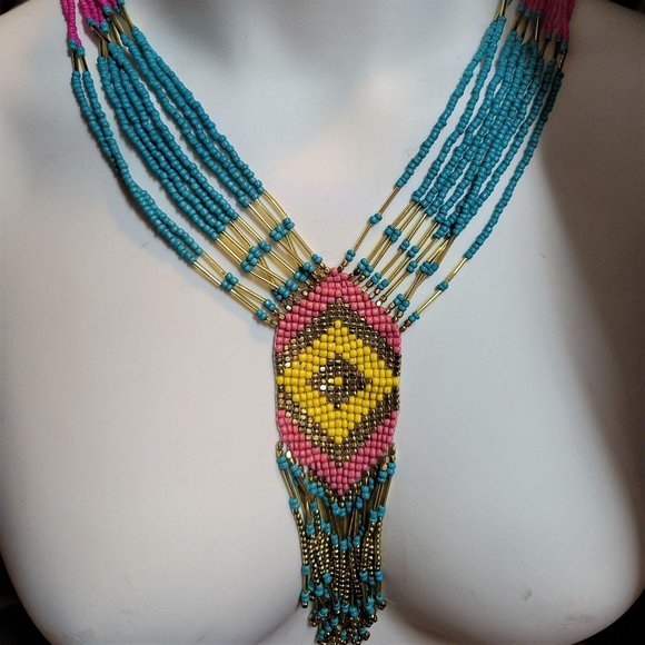 Awesome Seed Bead Necklace Hand made Turquoise - Picture 2 of 8